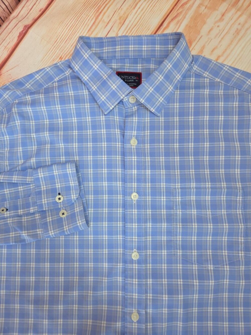 Untuckit Blue Plaid Long Sleeve Performance Shirt XL Nylon Blend